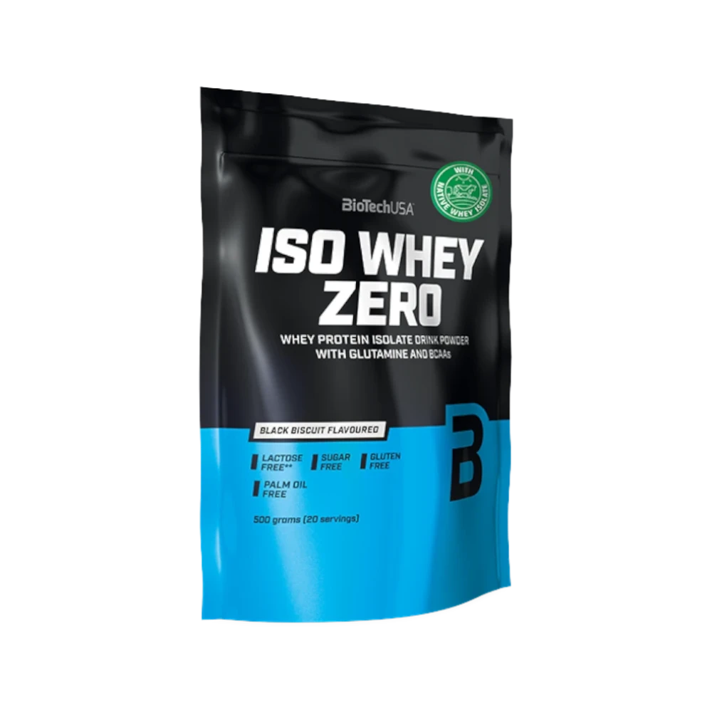 Proteína ISO WHEY ZERO de BIOTECH en envase con polvo blanco, ideal para deportistas y quienes buscan nutrición proteica.