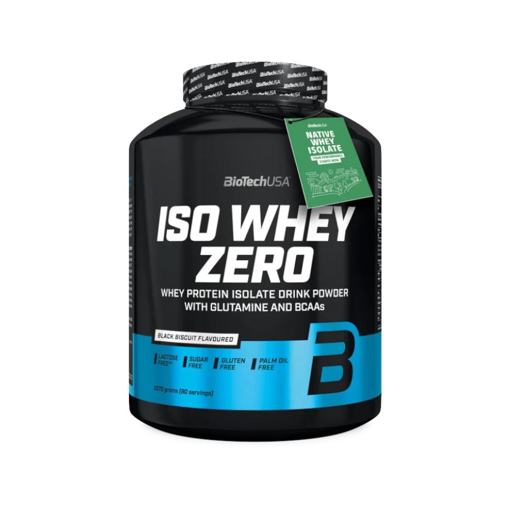 Proteína ISO WHEY ZERO de BIOTECH, envase con polvo de proteína en sabor neutro para deportistas y entrenamiento.