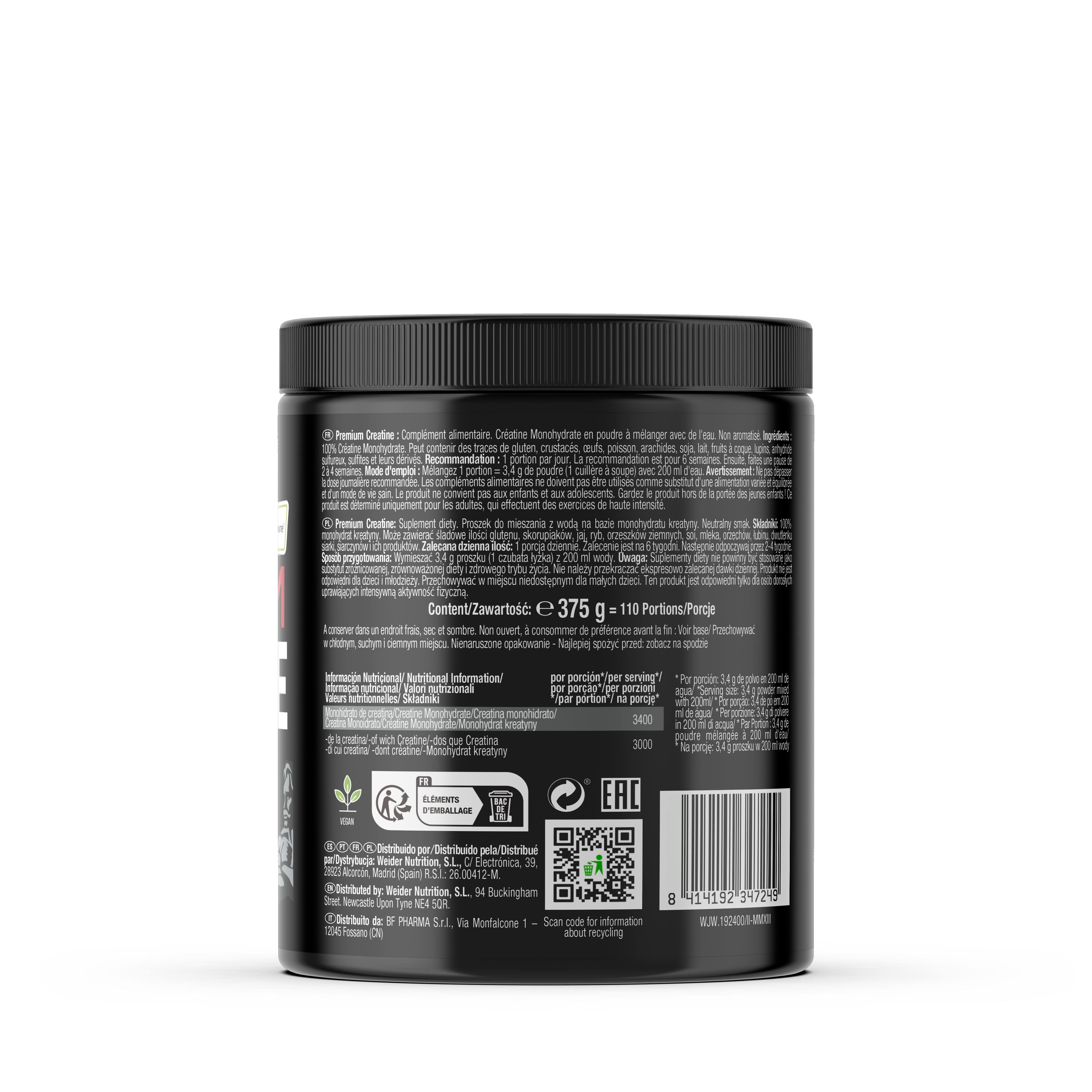 PREMIUM PURE CREATINE 375G WATERMELON - BODYMANIA WEIDER Sandía