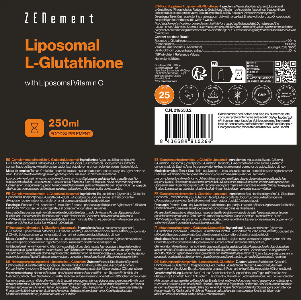 L-Glutatión + Vitamina C Liposomados - 250 ml