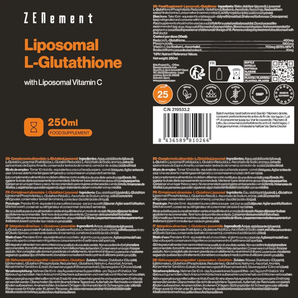 L-Glutatión + Vitamina C Liposomados - 250 ml
