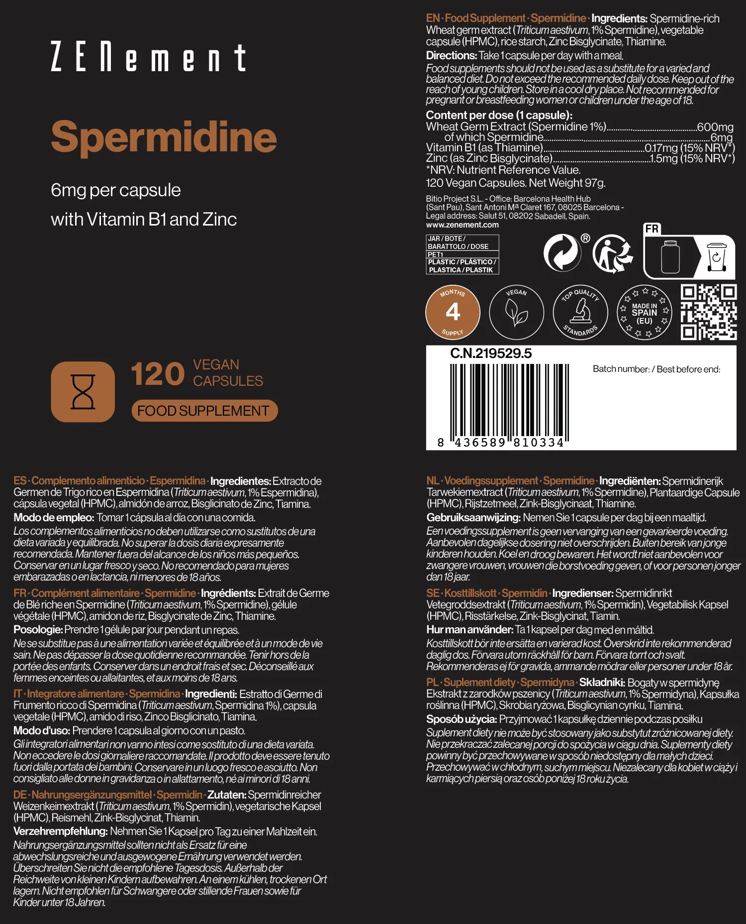 ESPERMIDINA 6MG - 120 CAPSULAS