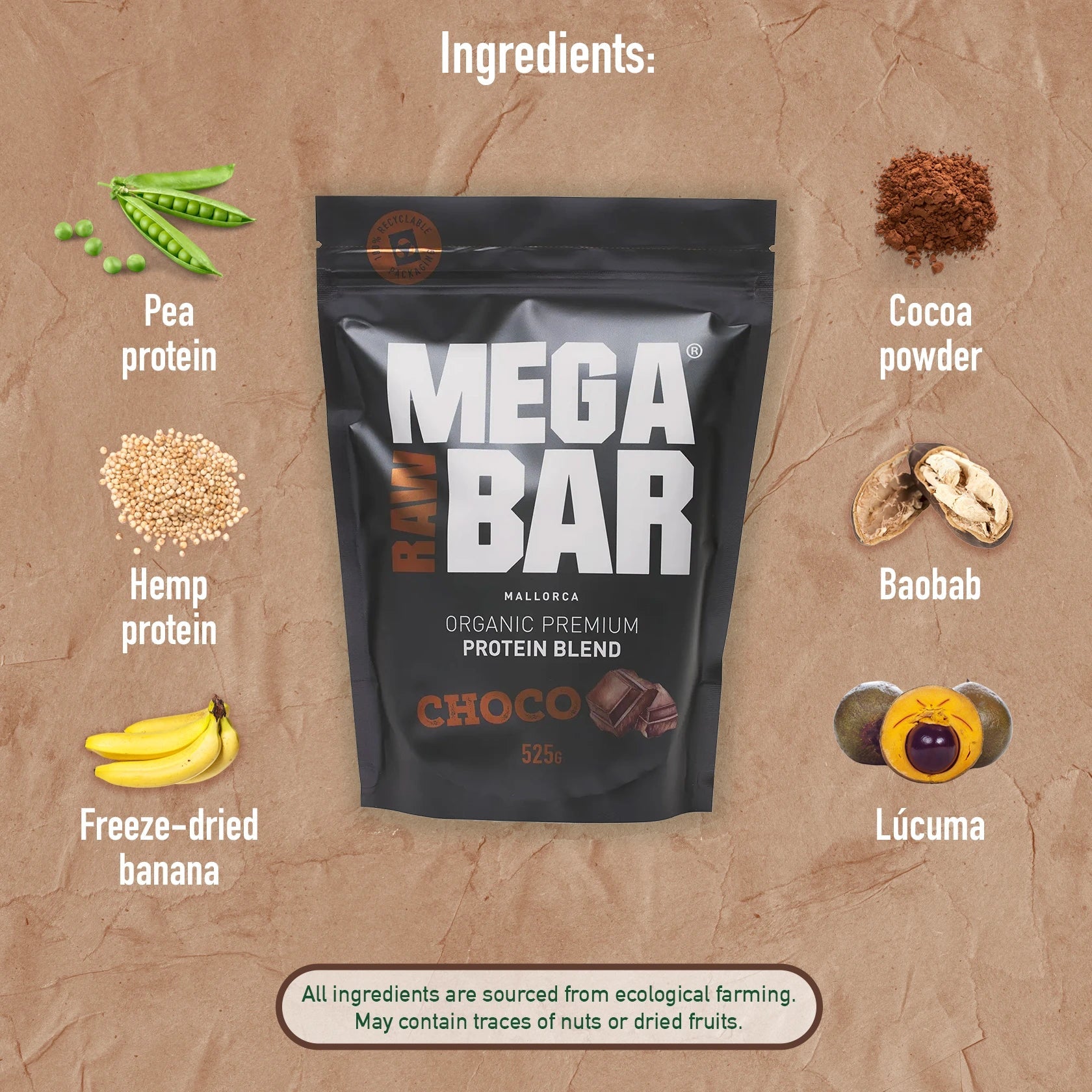 PROTEINAS ECOLÓGICAS PREMIUM Choco + SHAKER GRATIS - BODYMANIA MEGARAWBAR Default Title