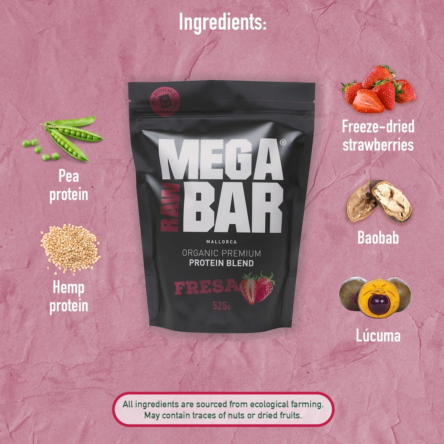 PROTEINAS ECOLÓGICAS PREMIUM Fresa + SHAKER GRATIS - BODYMANIA MEGARAWBAR Default Title