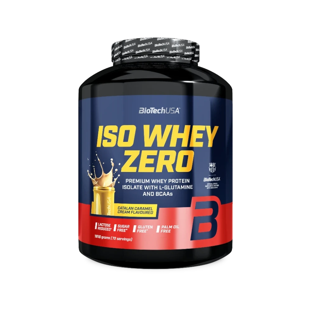 Proteína ISO WHEY ZERO de BIOTECH en envase de 1816 g, con sabor a Catalan Cream, vista de frente sobre fondo blanco.