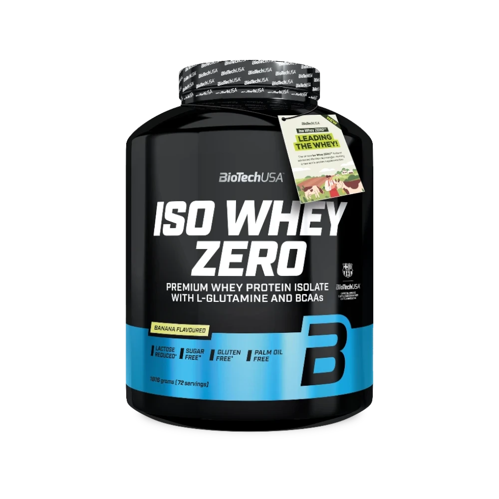 Proteína ISO WHEY ZERO de BIOTECH en sabor plátano, bolsa de 1816 g con polvo de proteína en imagen.