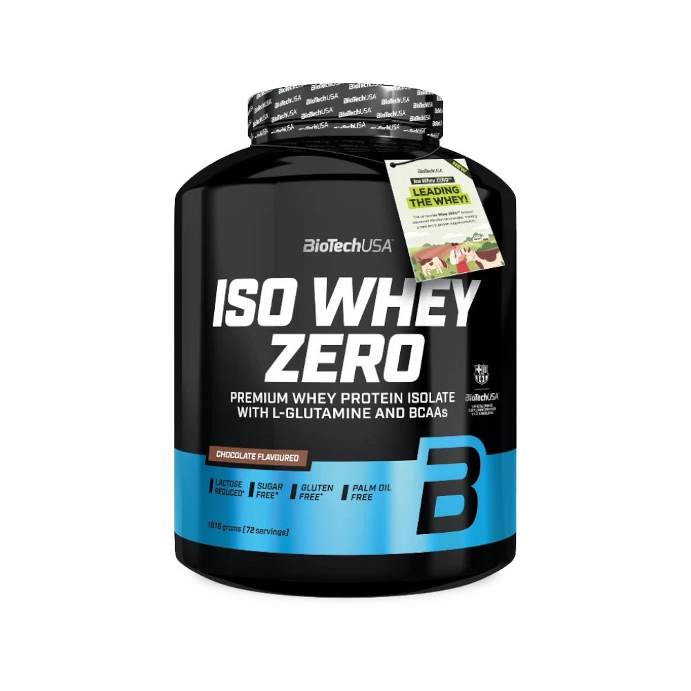 Proteína ISO WHEY ZERO de BIOTECH en sabor chocolate, envase de 1816 g, pasta de proteína en polvo y envase grande.