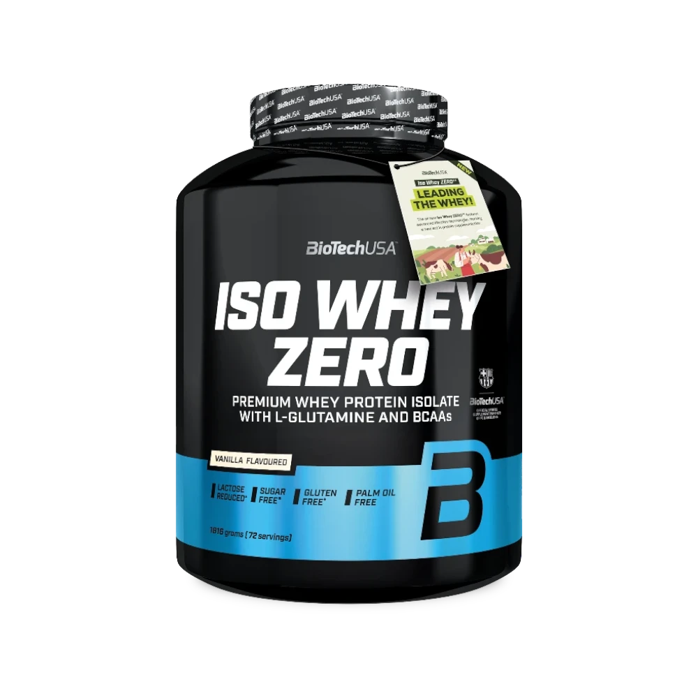 Proteína ISO WHEY ZERO de BIOTECH sabor vainilla, envase de 1816 g en imagen.
