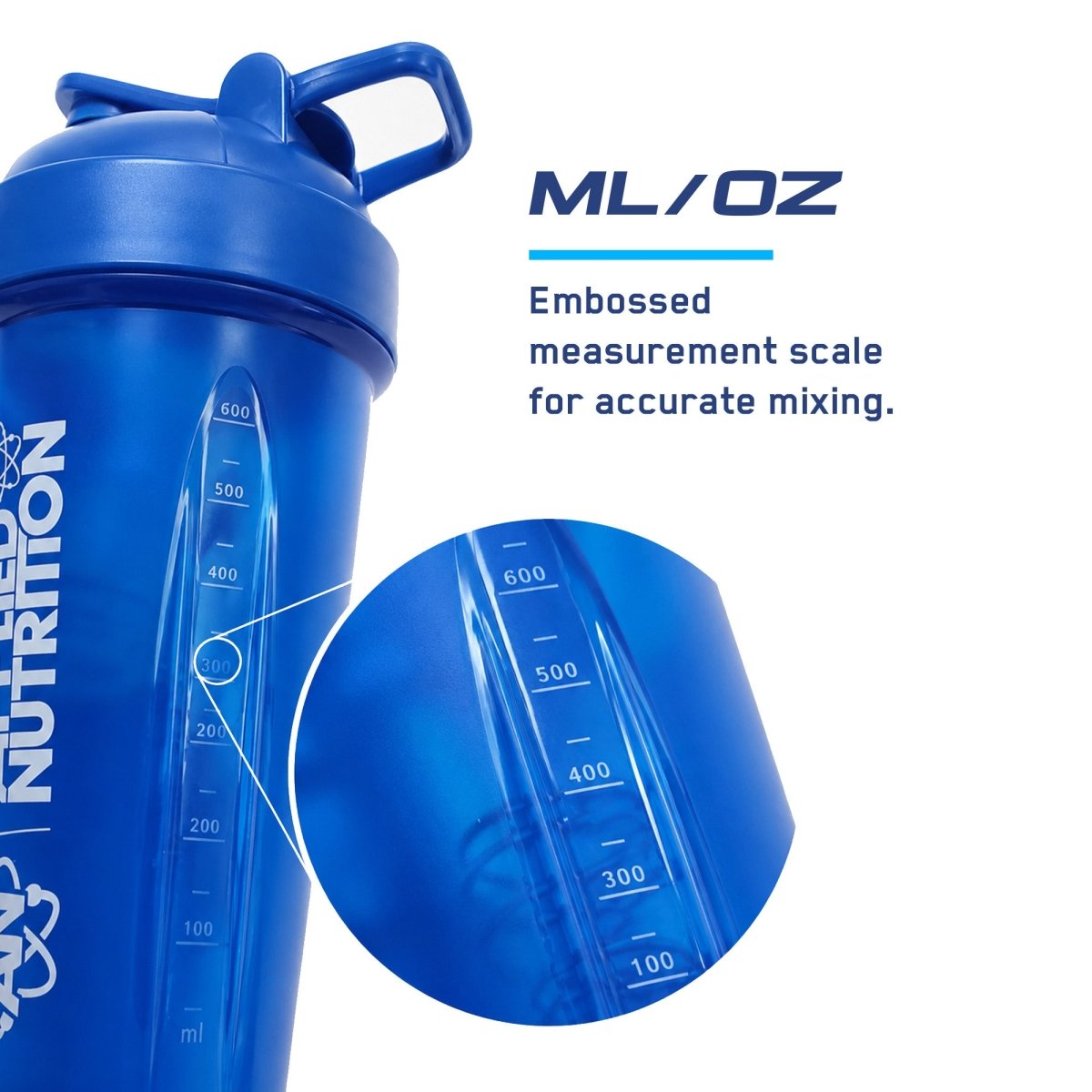 Guía de medidas del shaker Applied Nutrition azul de 800 ml