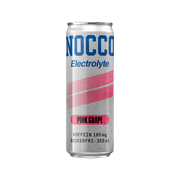 Lata de bebida energética NOCCO Electrolyte sabor Pink Grape de BODYMANIA, sin azúcar, con cafeína y electrolitos.