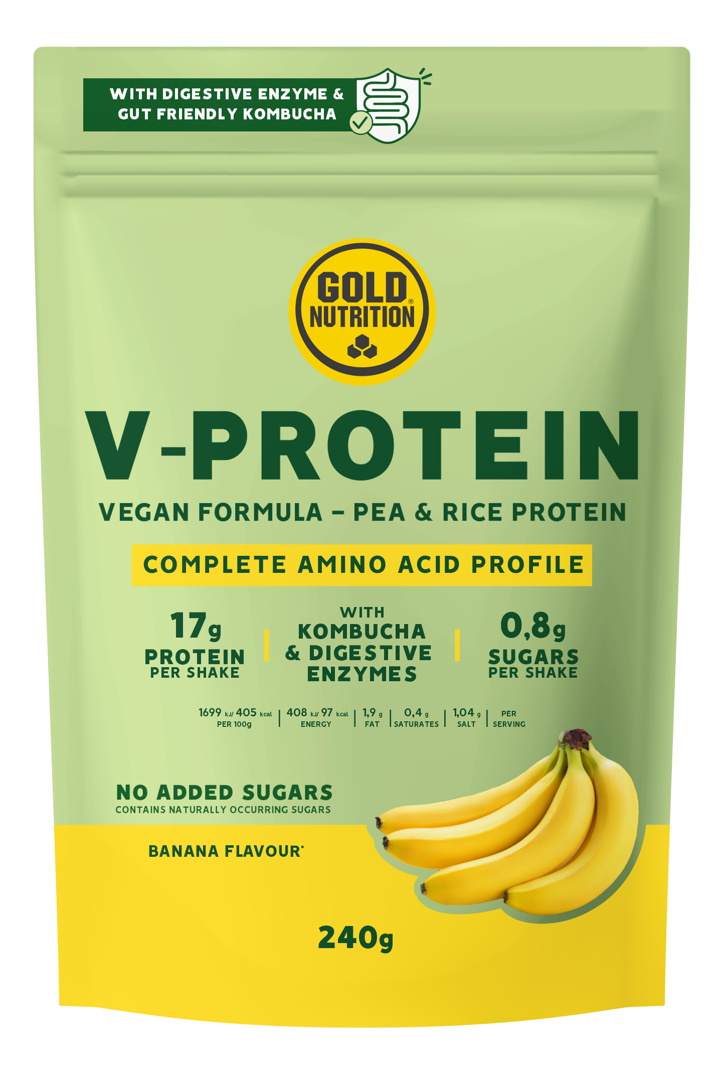 V-PROTEIN 240G + SHAKER GRATIS - BODYMANIA GOLD NUTRITION Plátano