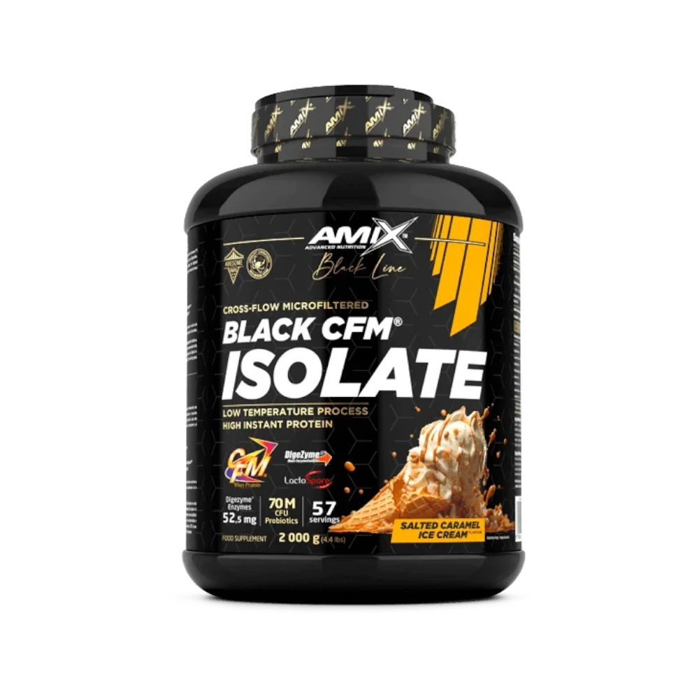 Proteína Black CFM Isolate + SHAKER GRATIS - BODYMANIA AMIX BLACK LINE Caramelo salado / 2000 g