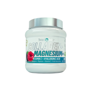 Bote de suplemento BODYMANIA Collageno + Magnesio con vitamina C y ácido hialurónico en polvo de 400 g sabor frambuesa
