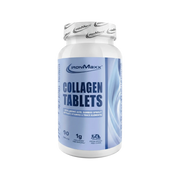 Bote de suplemento Collagen Plus de IronMaxx con 90 tabletas de colágeno hidrolizado y ácido hialurónico de Bodymania