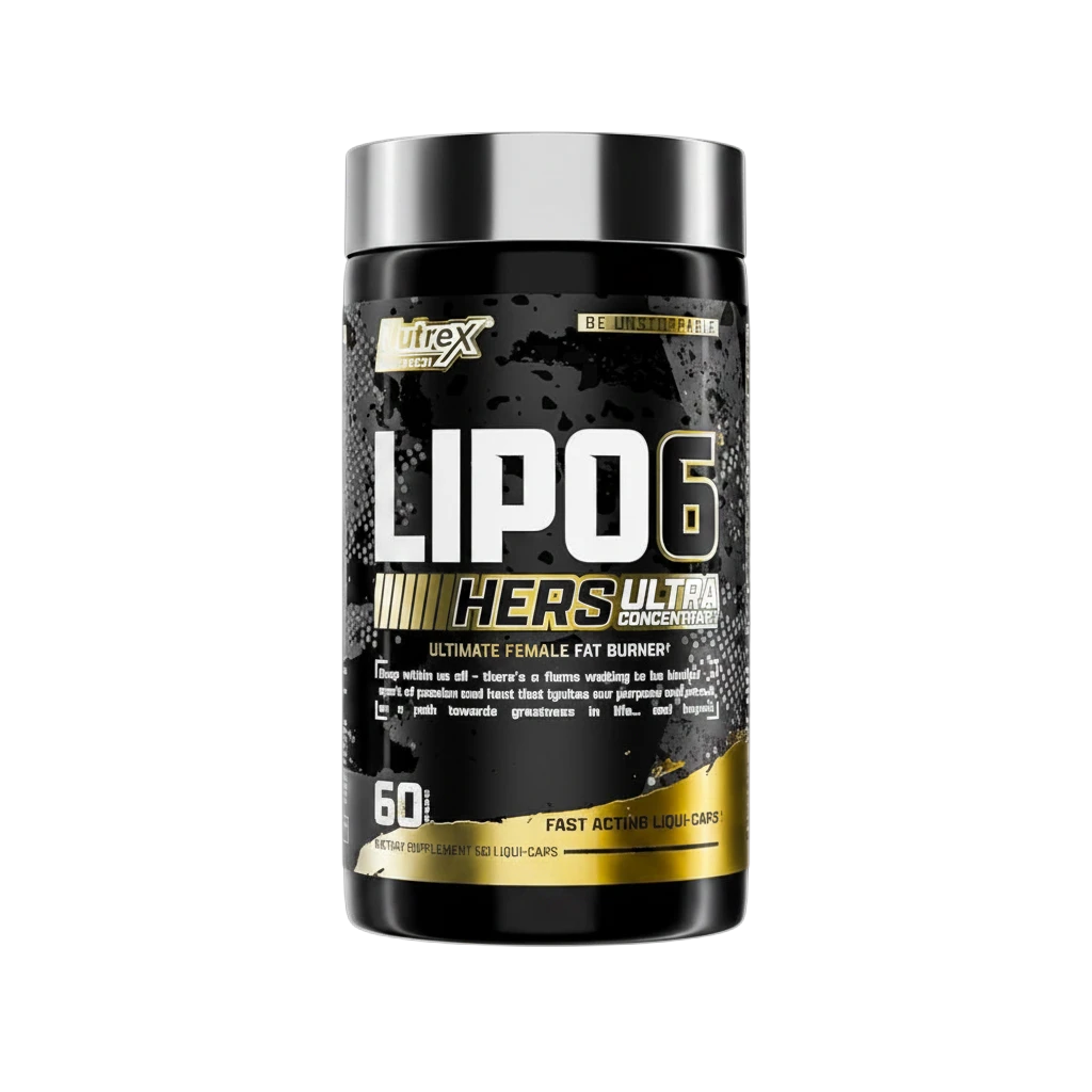 Bote de quemagrasas termogénico Nutrex Lipo 6 Black Hers de 60 cápsulas en Bodymania con diseño en negro y dorado