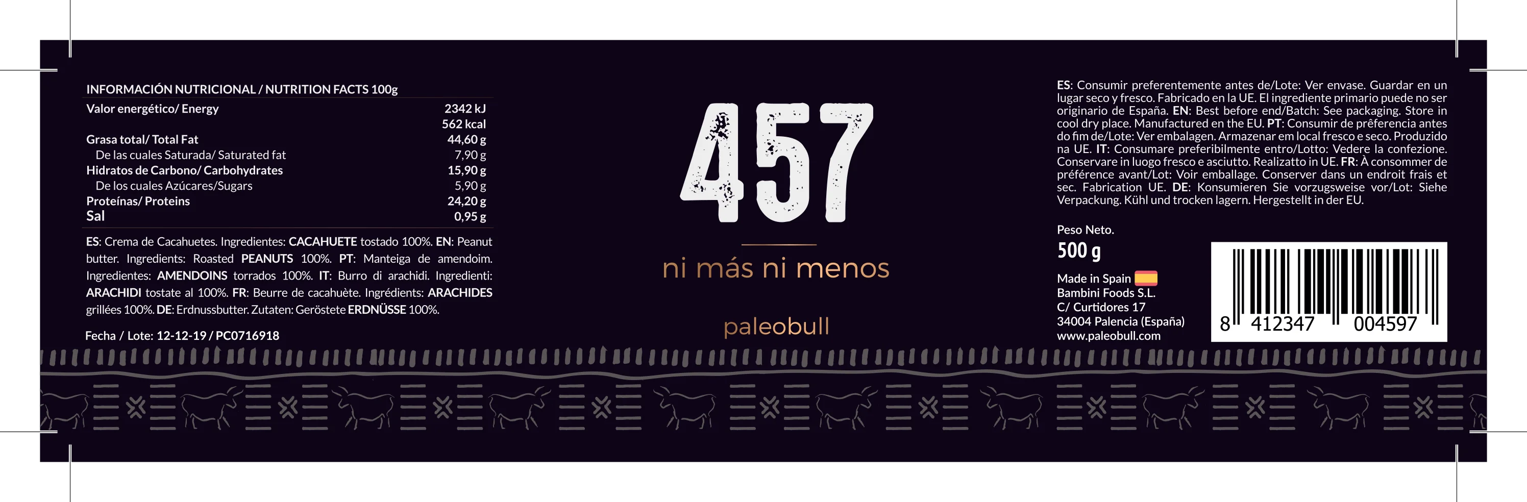 457 CREMA DE CACAHUETE 500 g - BODYMANIA PALEOBULL Default Title